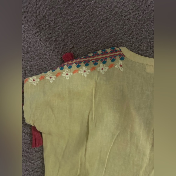 Natural Life Embroidered Tassel Top - Chartreuse - S - Picture 4 of 6